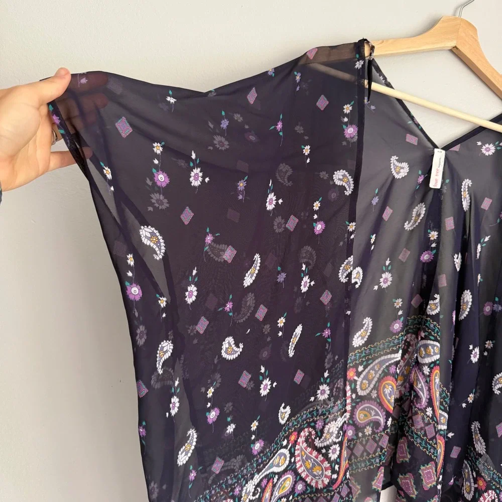 Love Tree Paisley Floral Sheer Kimono Wrap Navy Blue Boho Cover Up S/M L28029JY1 - Picture 3 of 4